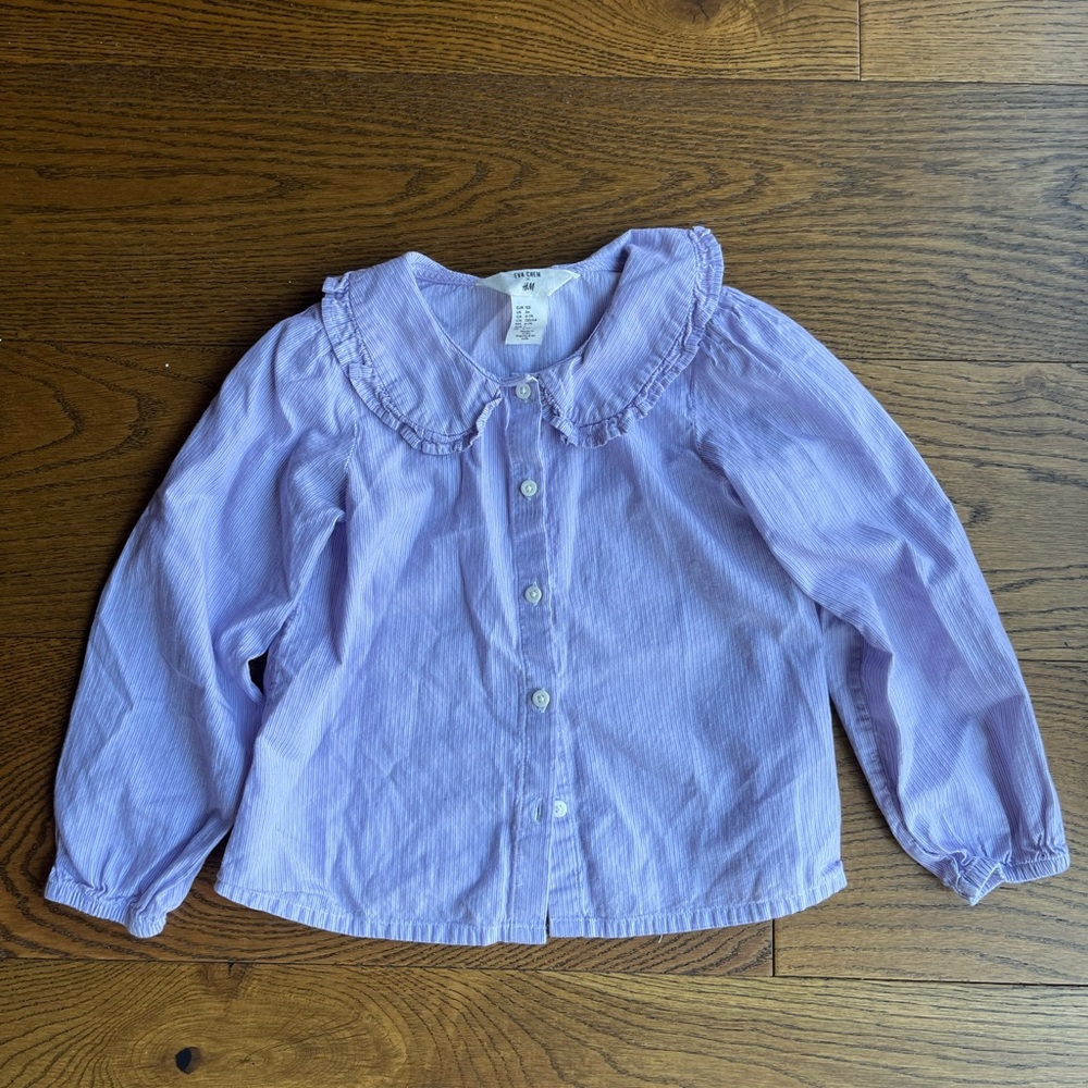 H&M x Eva Chen purple blouse with Peter Pan collar